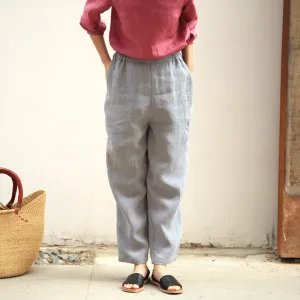 Gray Women Casual Linen Pants Z98410