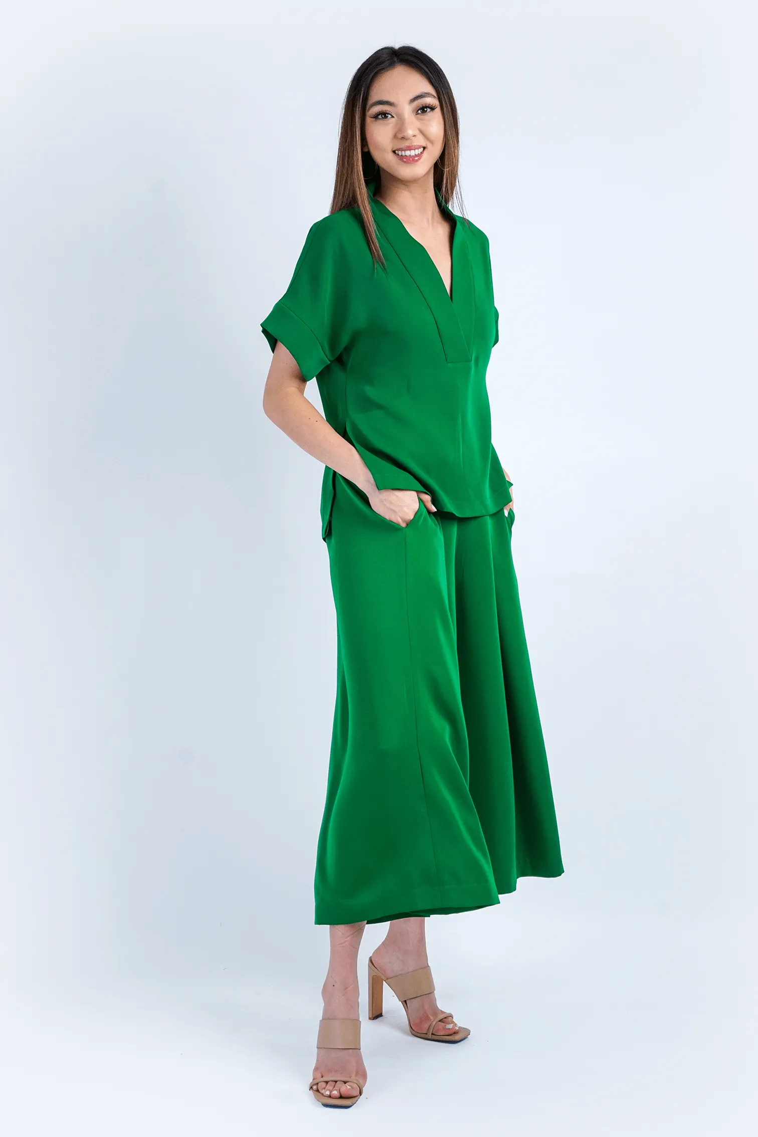 Green Pleated High Waist Wide Leg Kira Pants