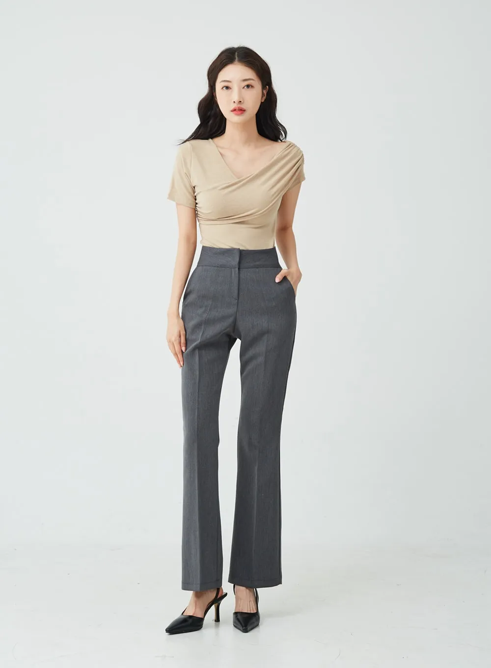 High Waist Boot Cut Slack Pants IU26