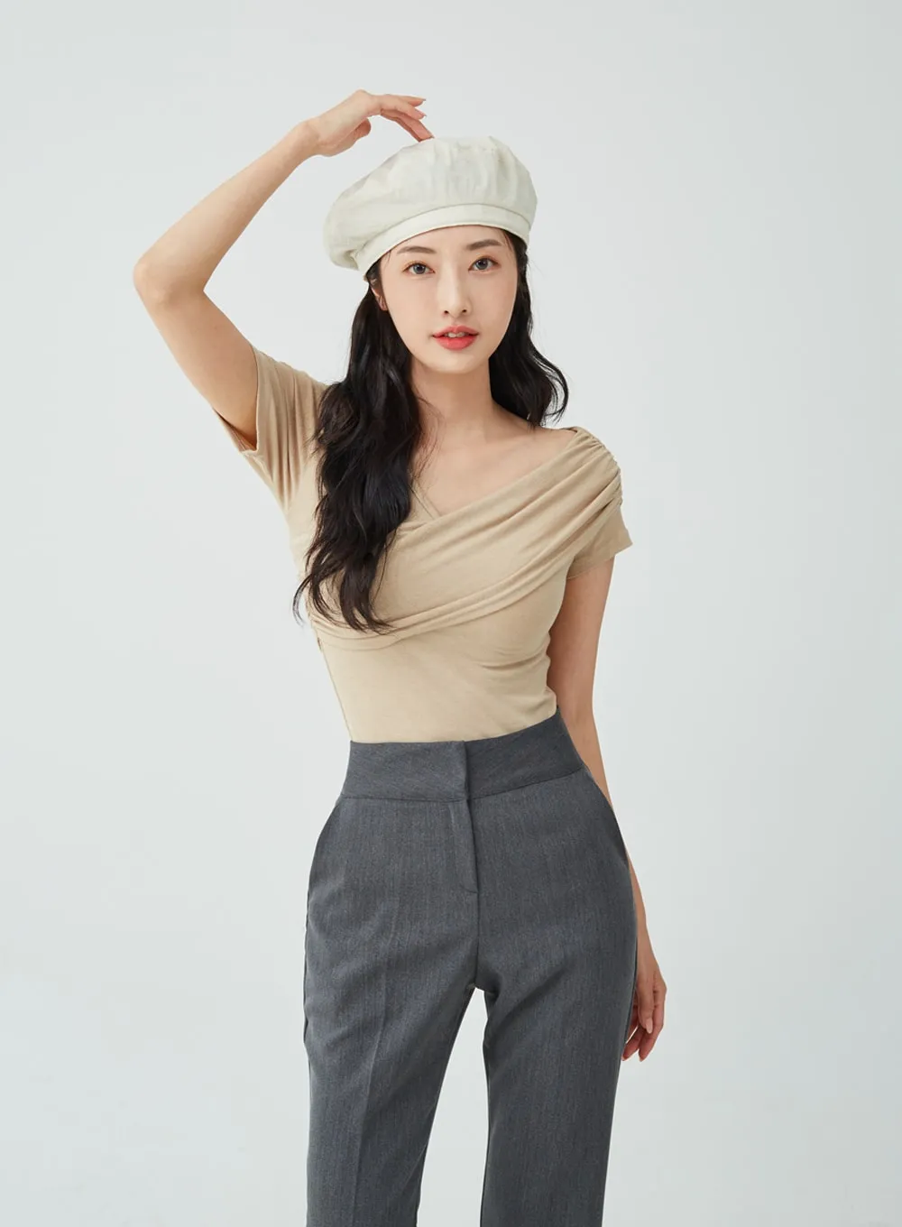 High Waist Boot Cut Slack Pants IU26