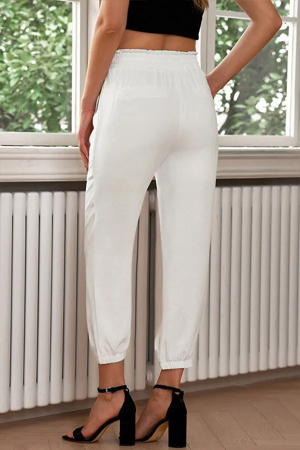 High Waist Lace-Up Pencil Cuff Pants