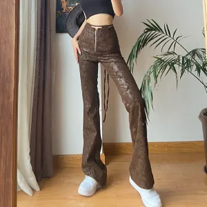 High Waist Slim Casual PU Leather Wholesale Pants