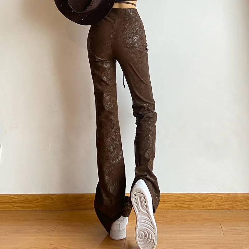 High Waist Slim Casual PU Leather Wholesale Pants