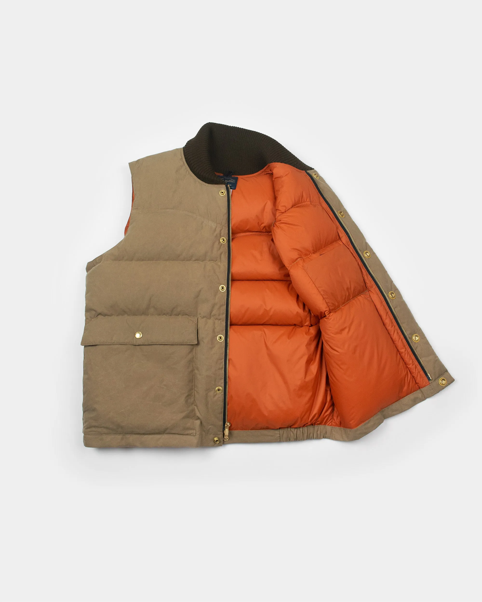 Italian Vest – Dry Wax Cotton - Golden Khaki & Brown