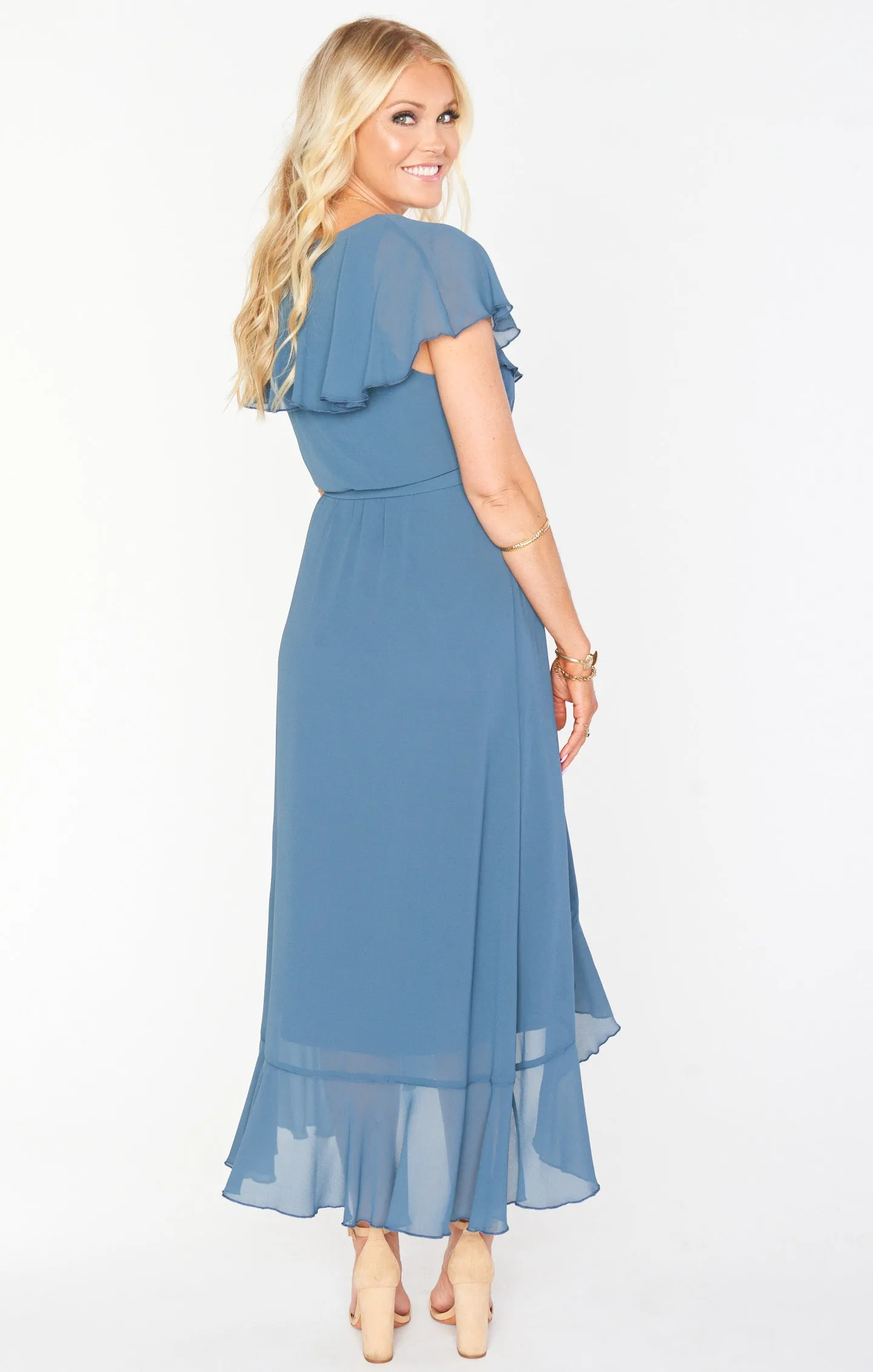 Jess Ruffle Midi Dress ~ Slate Blue Chiffon