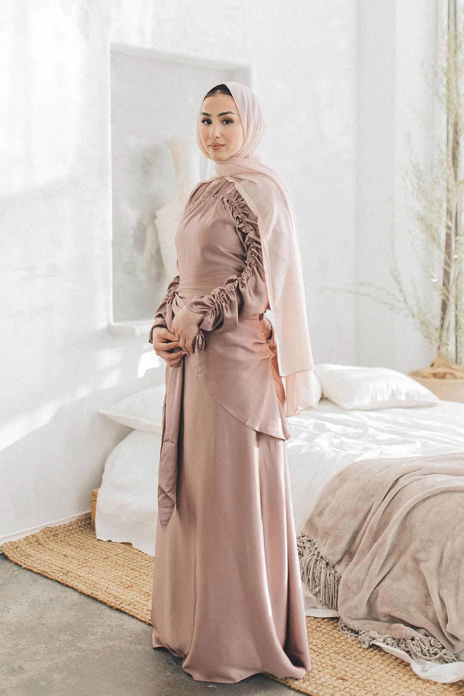 Keira Wrap Satin Dress- Dusty Rose