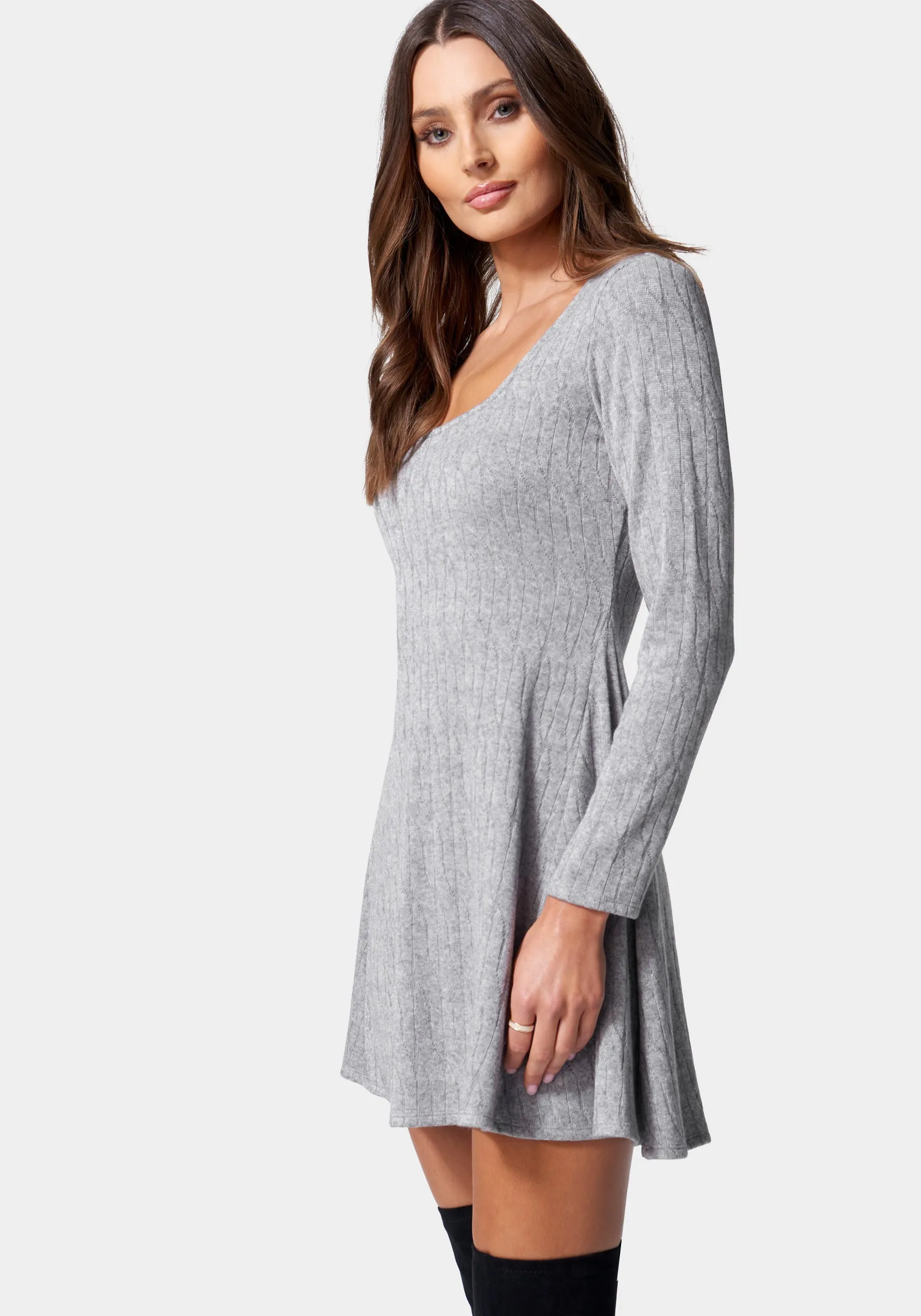 Long Sleeve Square Neck Rib Dress