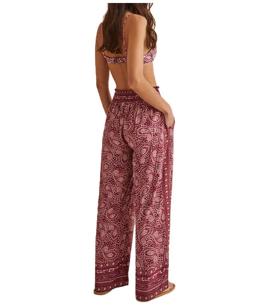 Long Trousers with Indian-Inspired Print Maroon