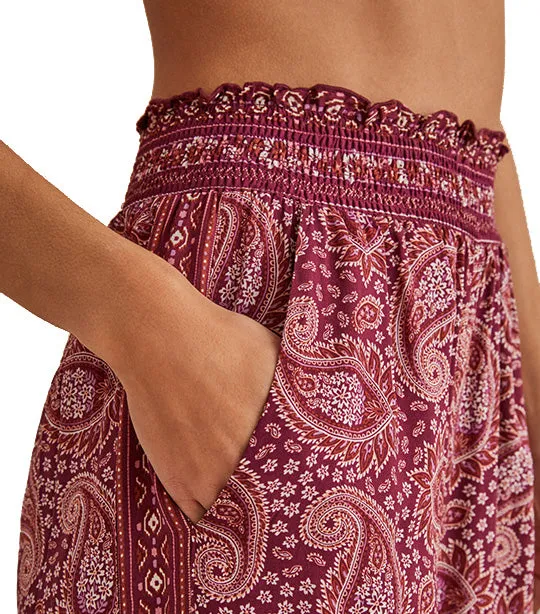 Long Trousers with Indian-Inspired Print Maroon