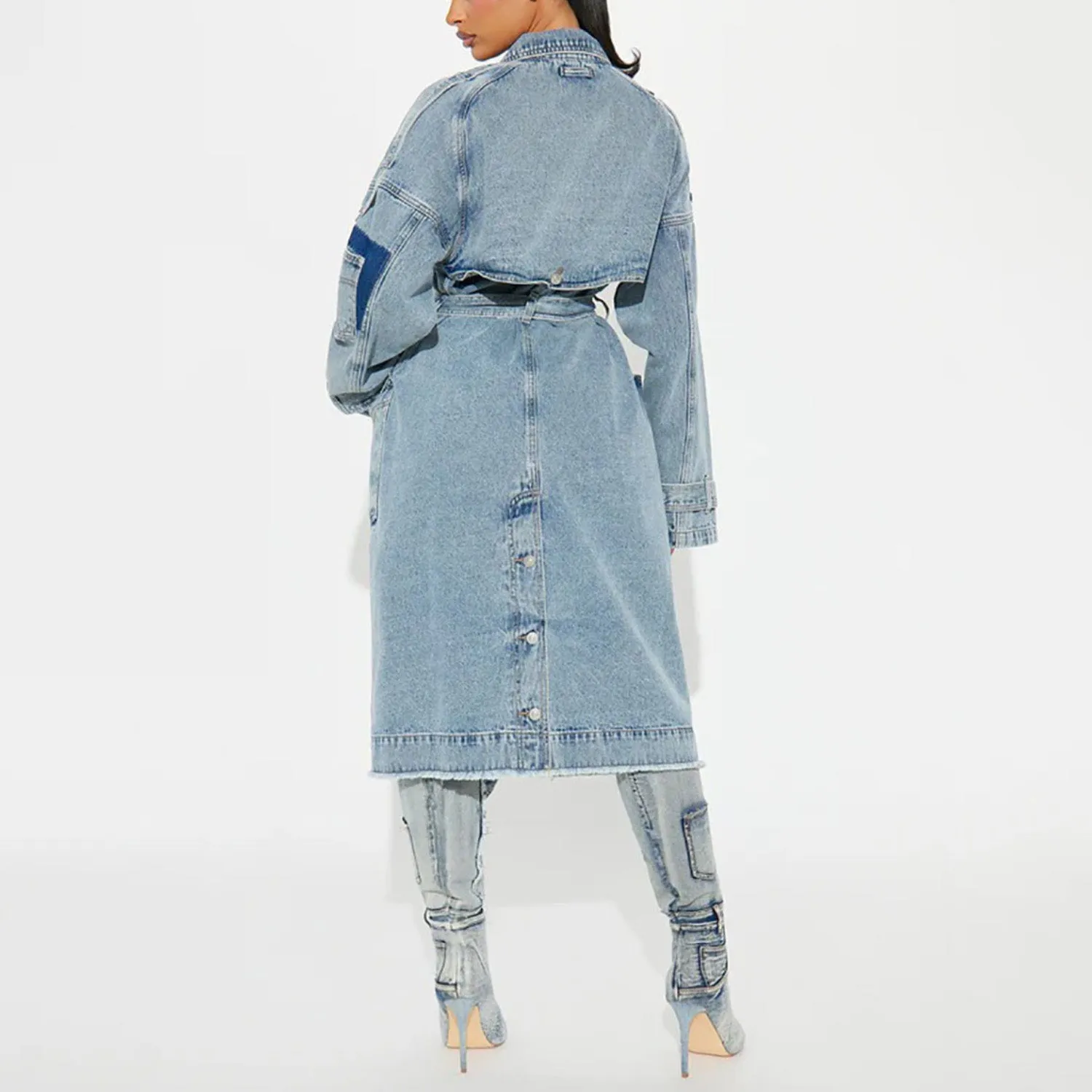 MALYBGG 2024 A/W Street-style Long Denim Coat with Belt ZZ-27773