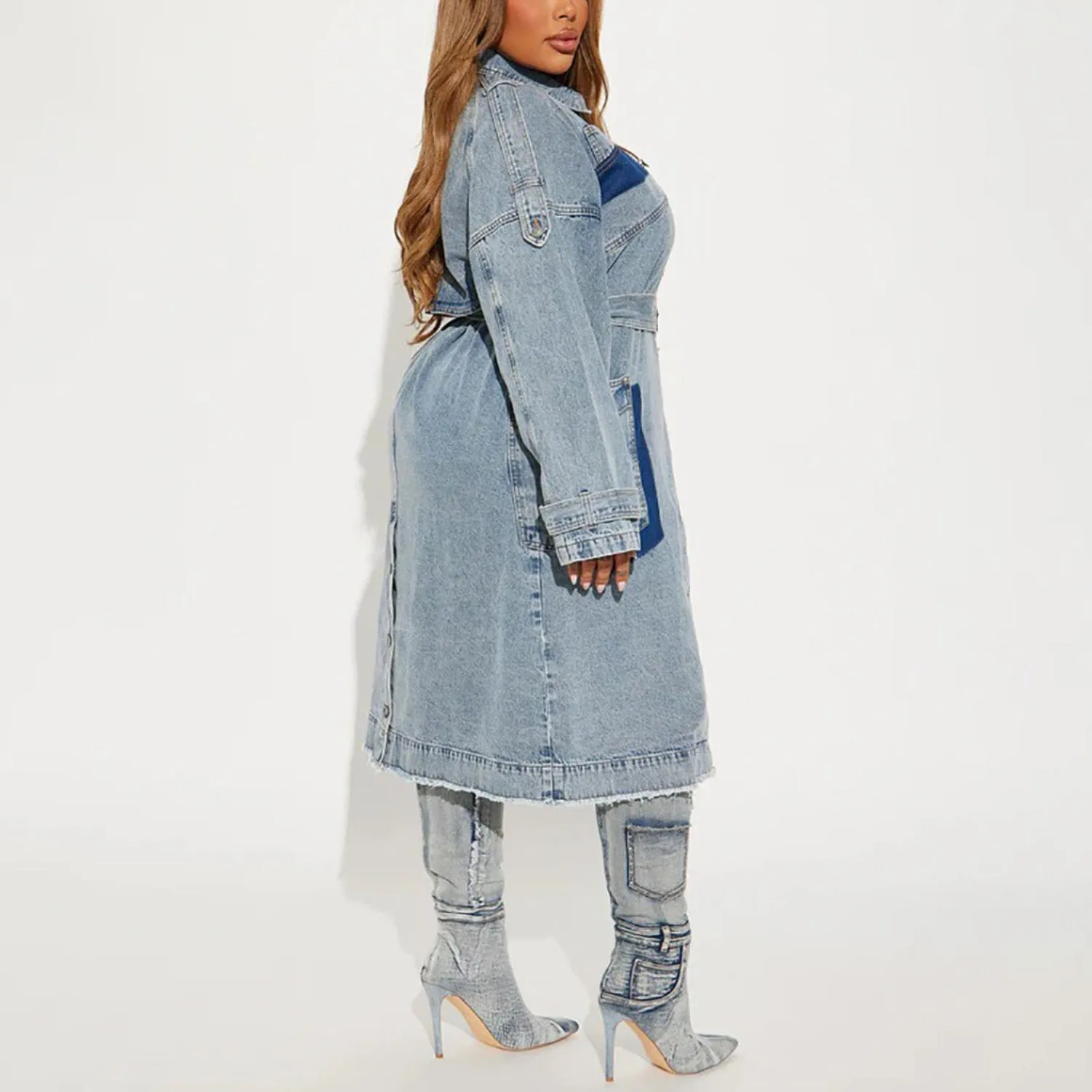 MALYBGG 2024 A/W Street-style Long Denim Coat with Belt ZZ-27773