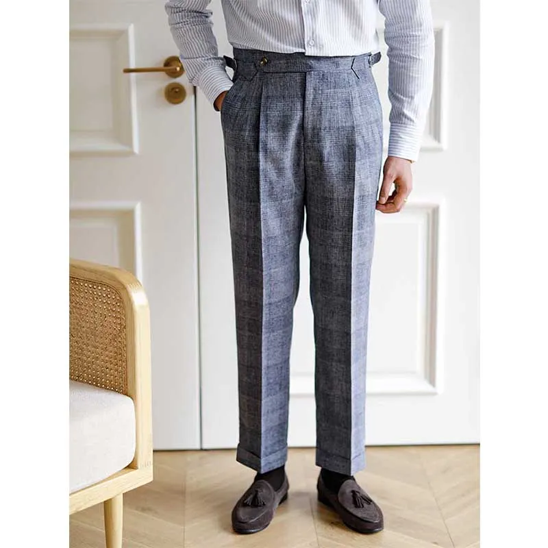 Men's Casual High Waist Retro Straight Pants