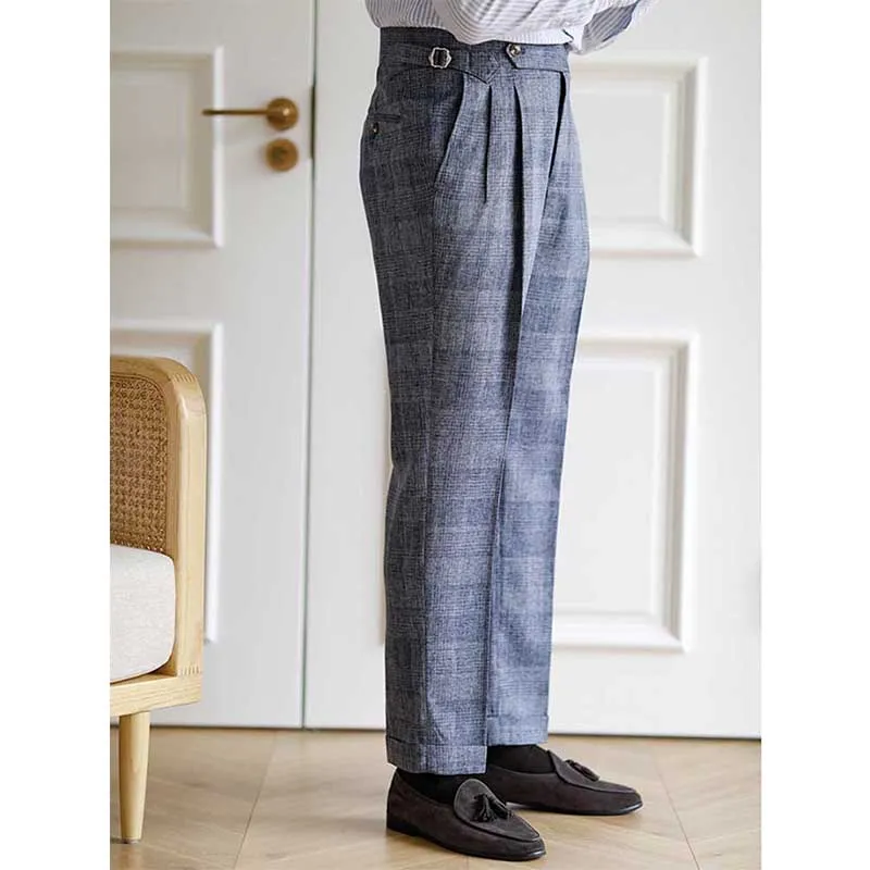 Men's Casual High Waist Retro Straight Pants