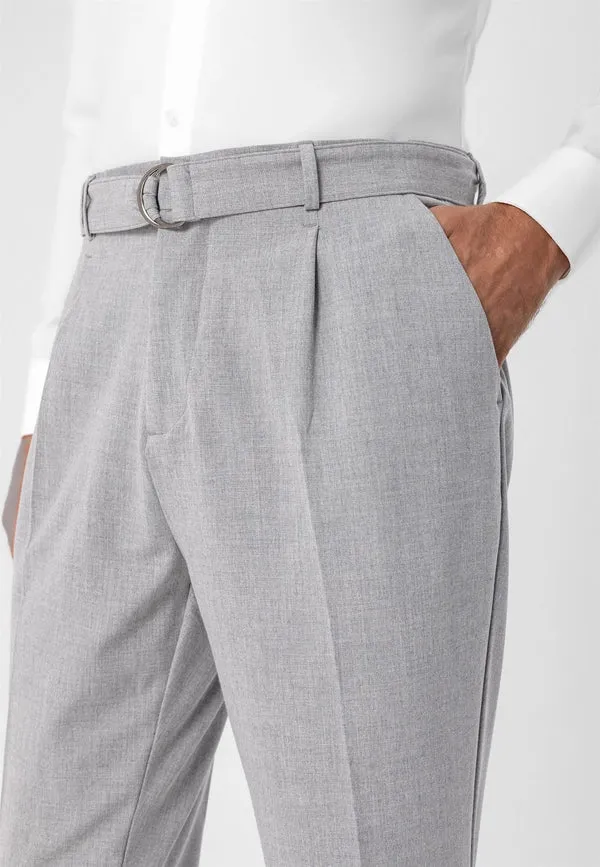 Men's Light Grey High Waist Girdle Closure Trousers