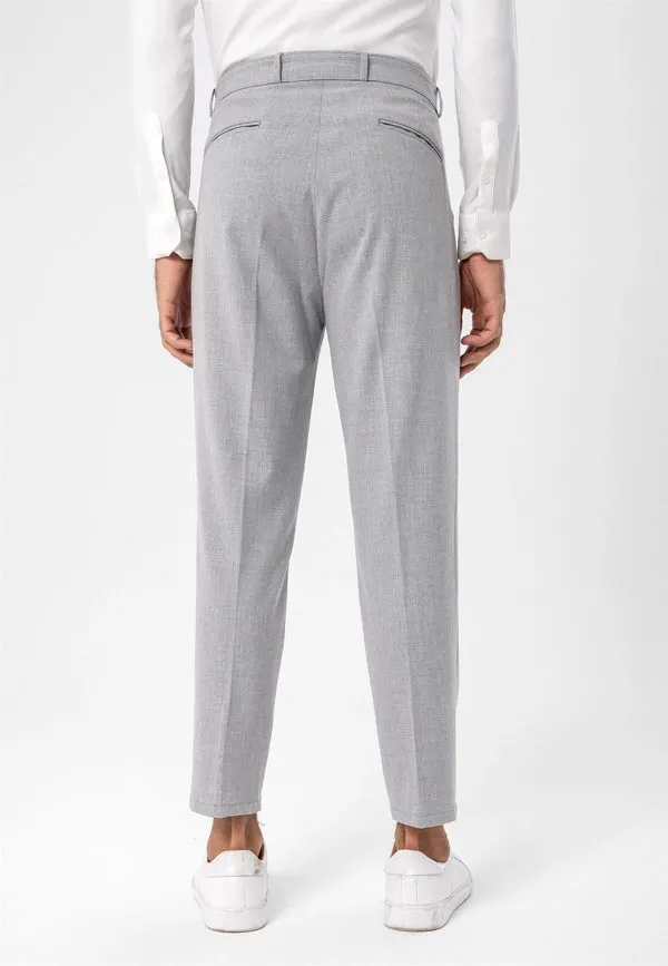 Men's Light Grey High Waist Girdle Closure Trousers