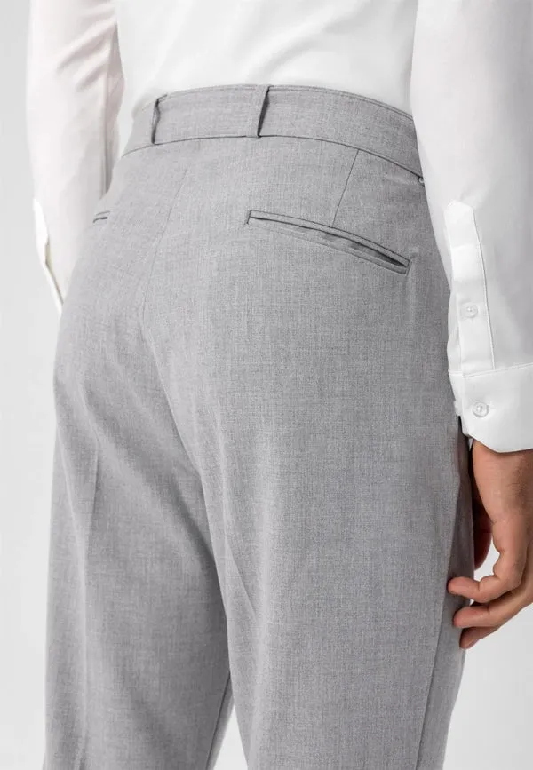 Men's Light Grey High Waist Girdle Closure Trousers