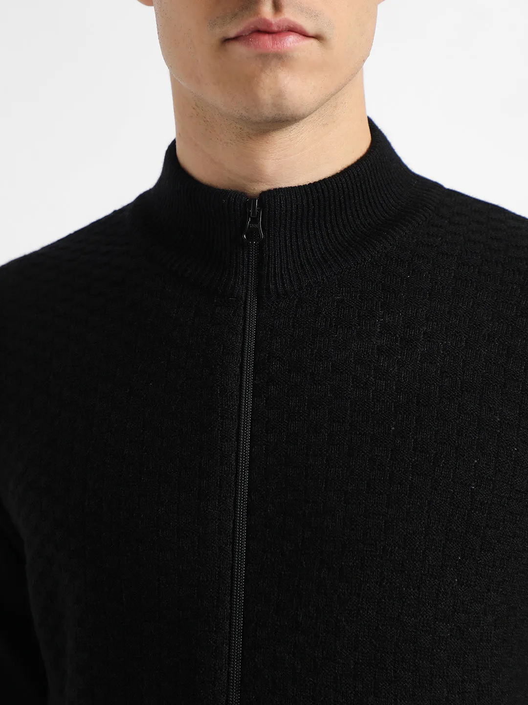 Men's Mock Regular Fit Solid Black Sweater