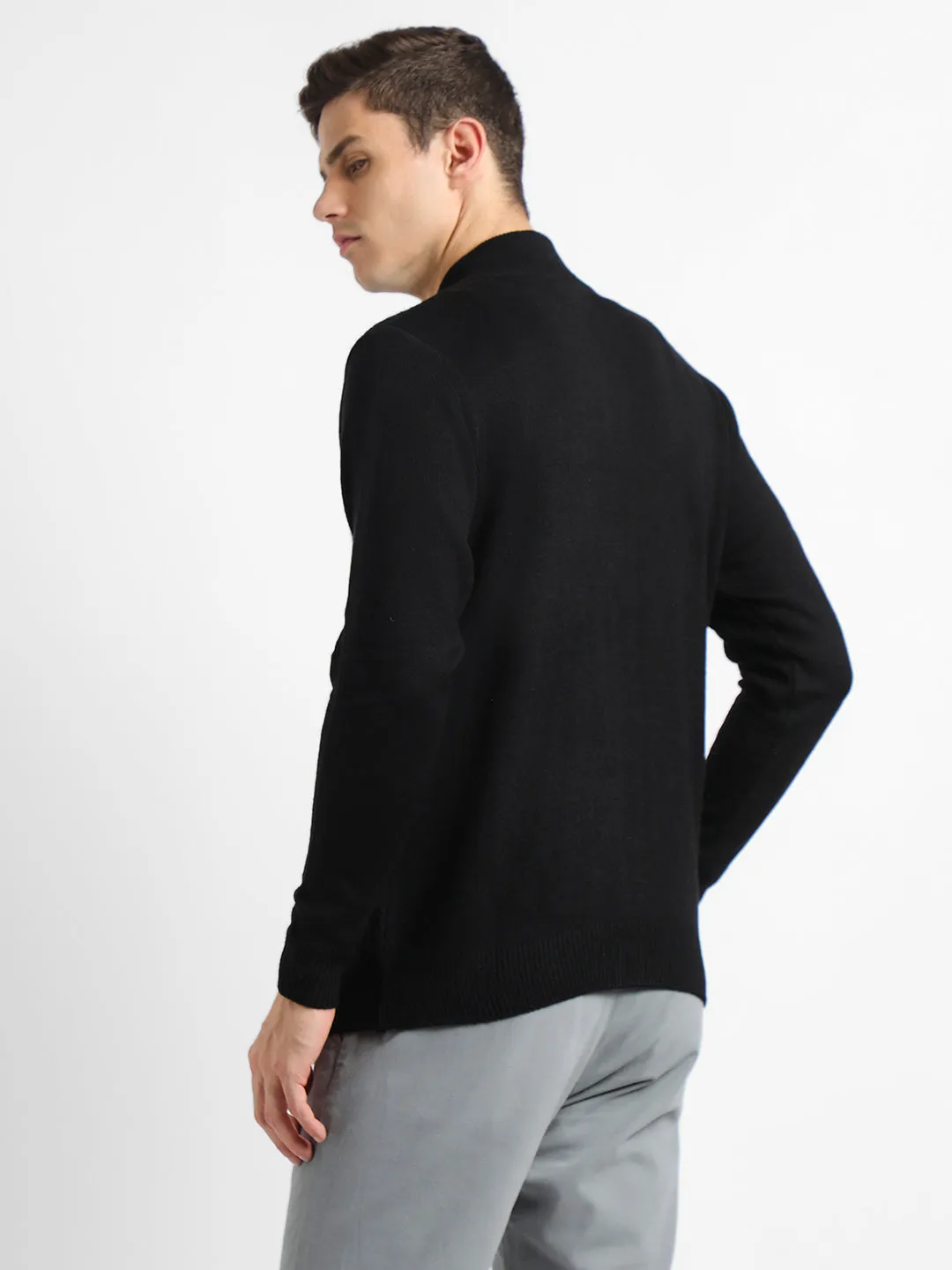 Men's Mock Regular Fit Solid Black Sweater