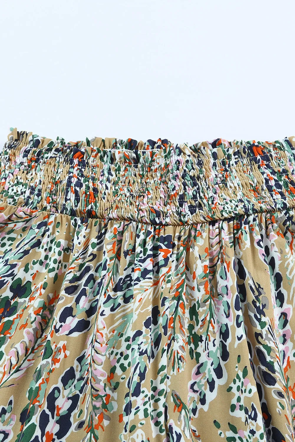 Multicolor Abstract Print Shirred High Waist Wide Leg Pants