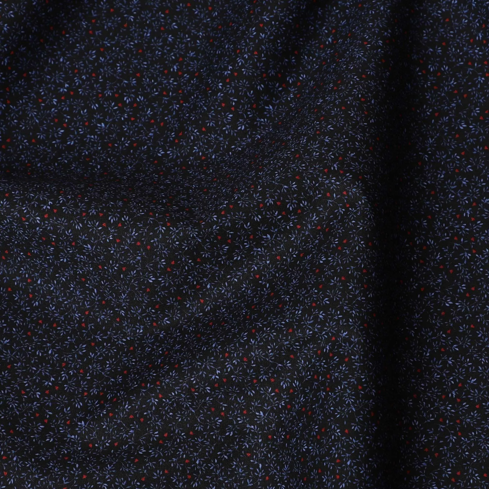 Navy blue cotton fabric with blue and red print in fancy design-D14840