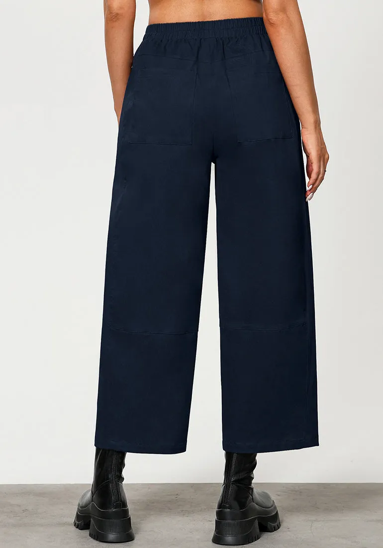 Navy Blue Women Pant Full Length Elastic Waist Lounge barral side pocket