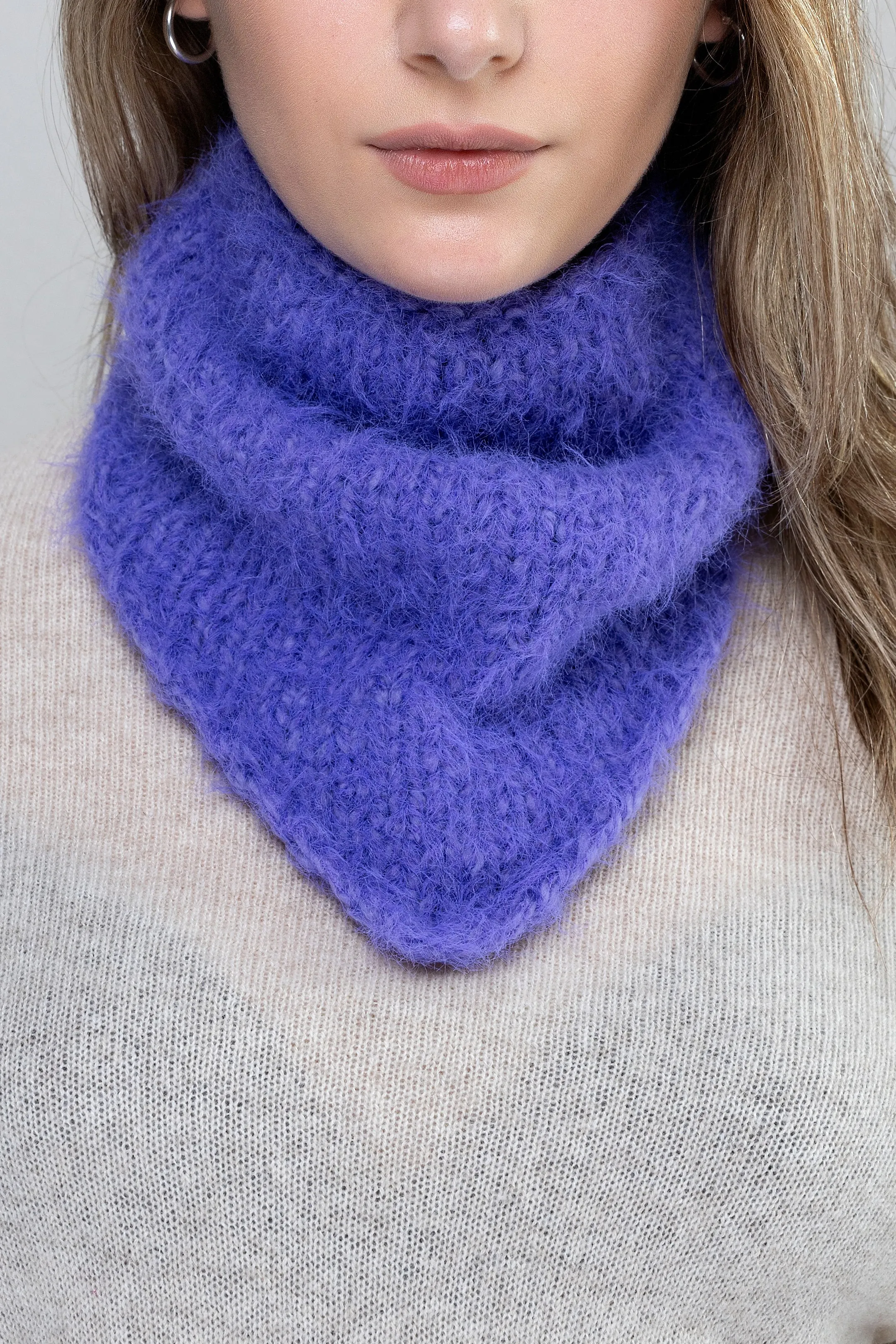 Neck Warmer, Handmade Scarf Merino Wool, Hand Knit Triangle Headband