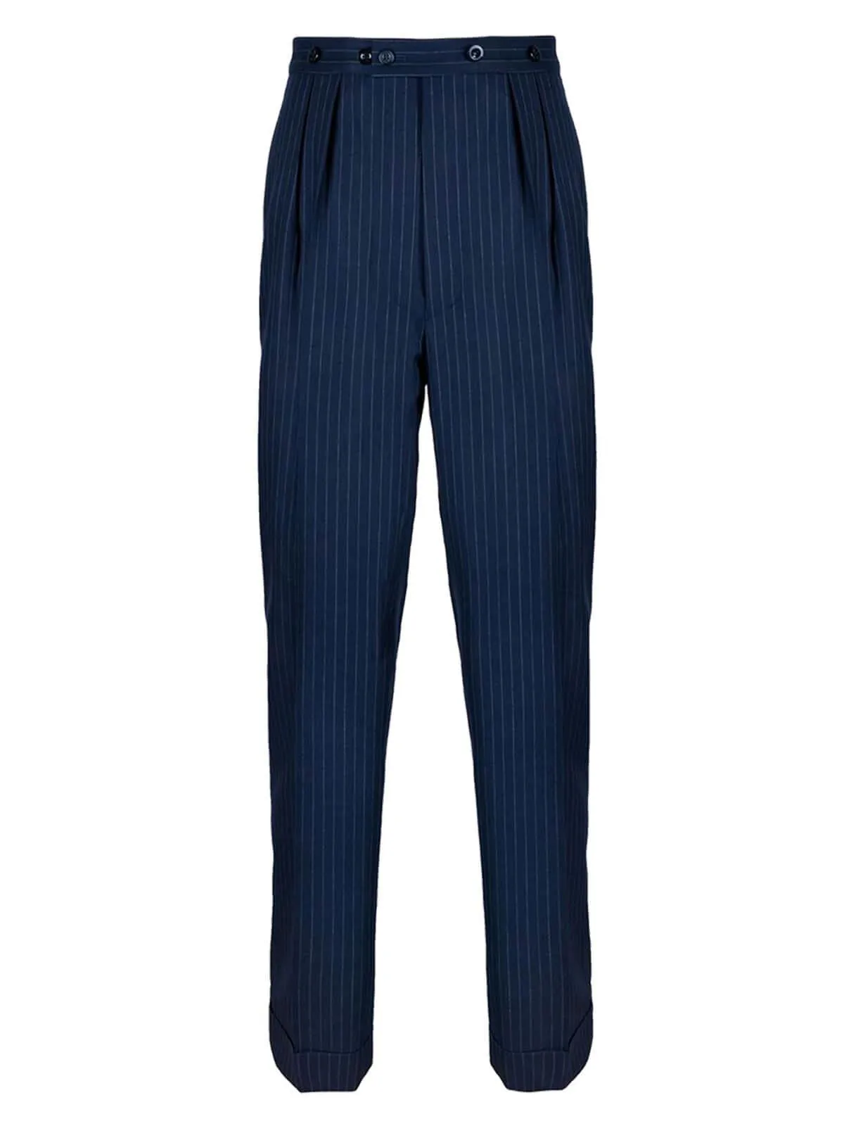 Pinstripe Wool Replica 1940s Trousers with Belt Loops