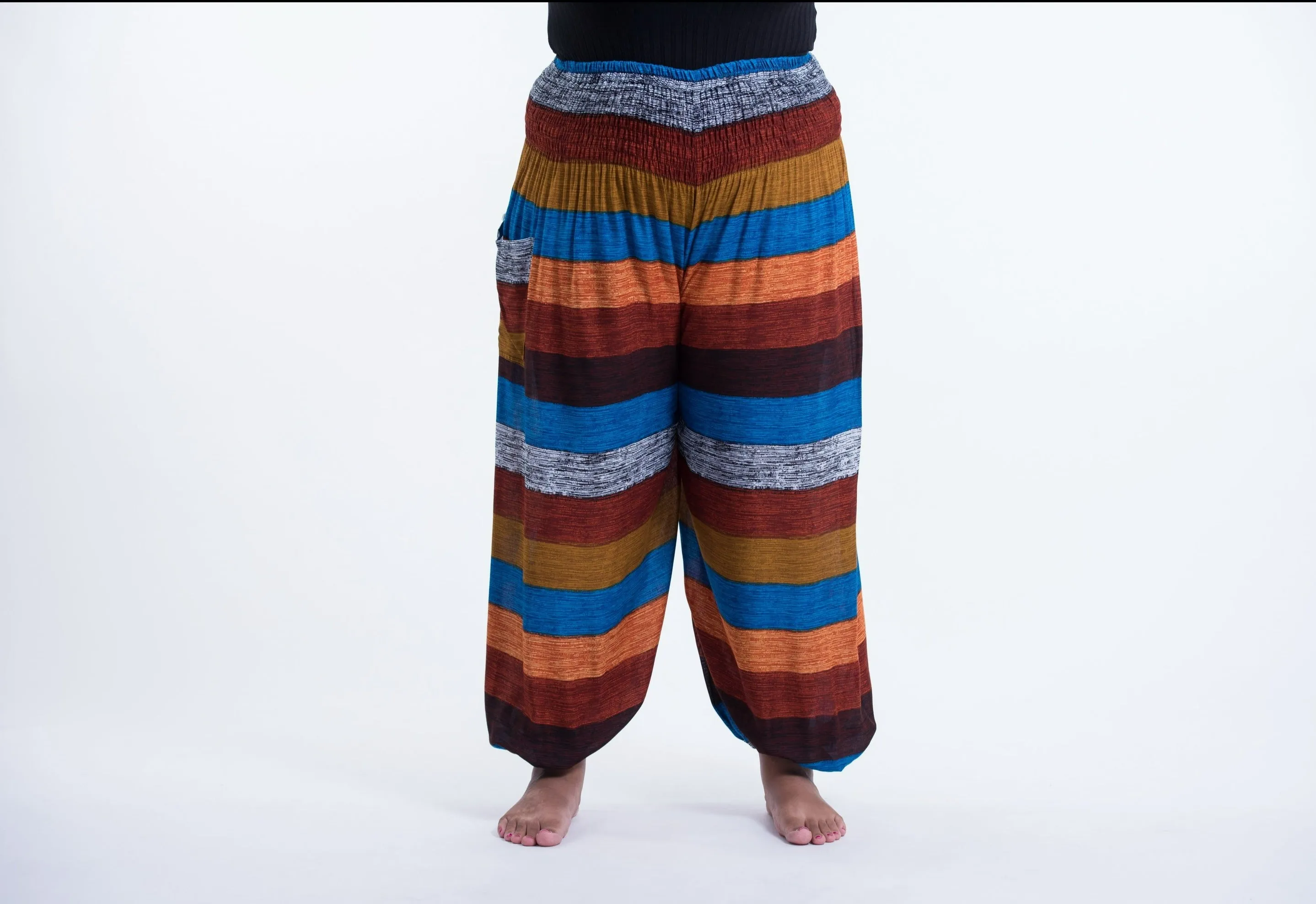 Plus Size Boho Rust Striped Unisex Harem Pants