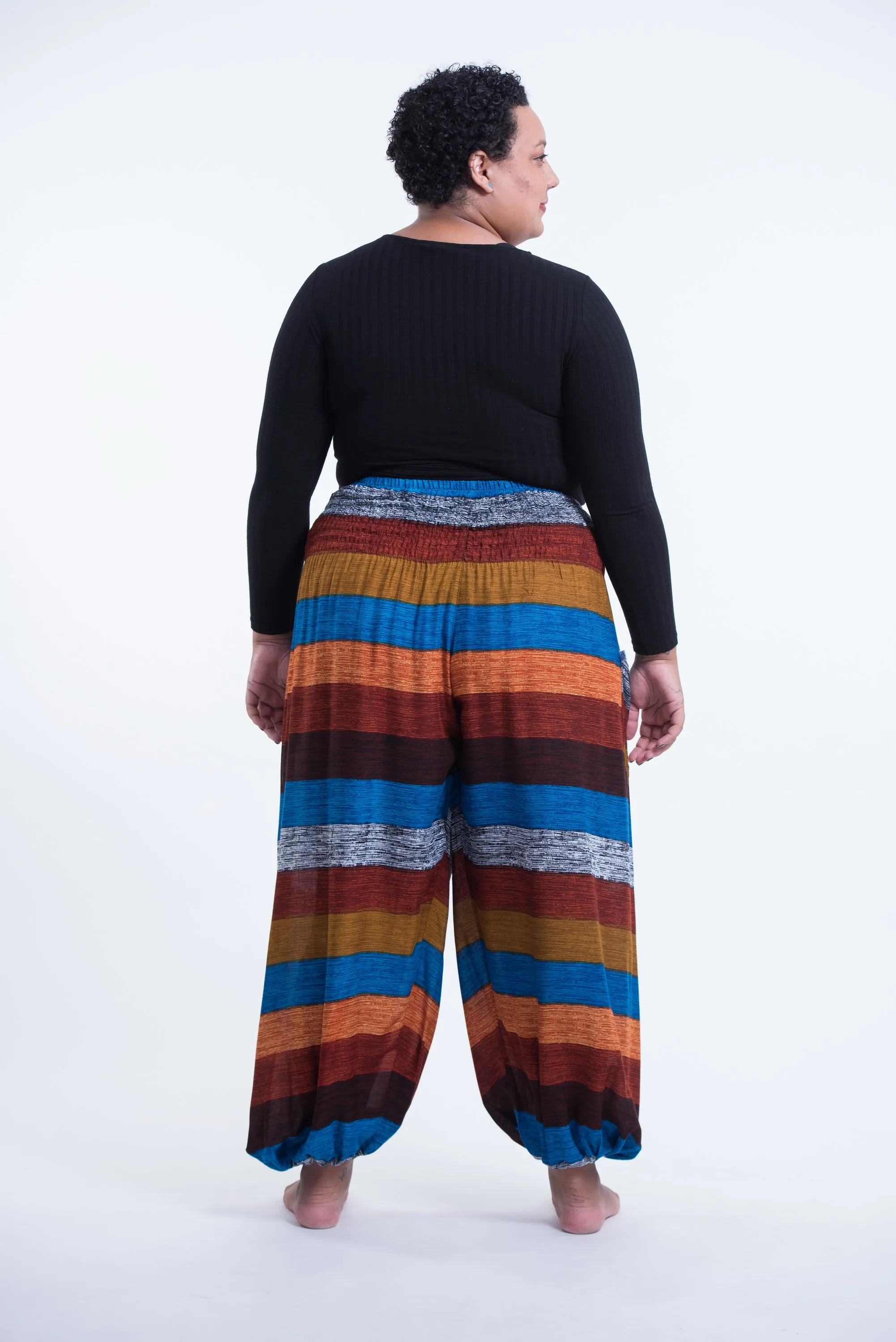 Plus Size Boho Rust Striped Unisex Harem Pants