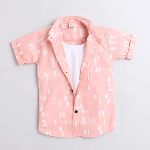 Polka Tots Half Sleeves Abstract Print Shirt With Attached Tee - Peach