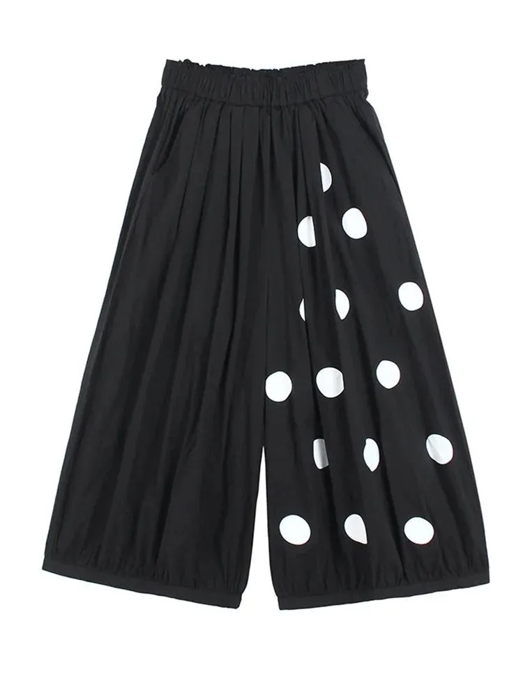 Pre Order:  Polka Dots Stretch Waist Wide-Leg Pants