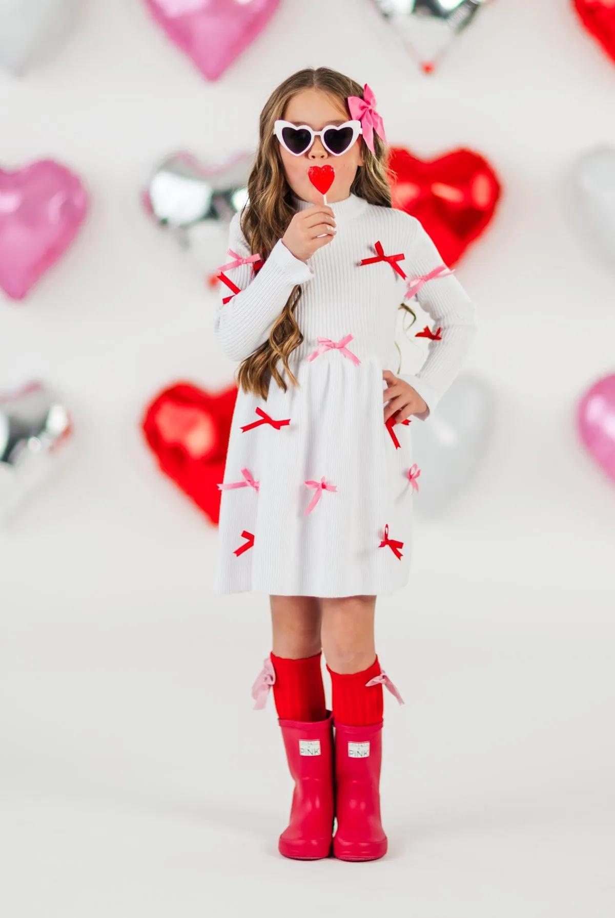 Red & Pink Bow Sweater Dress