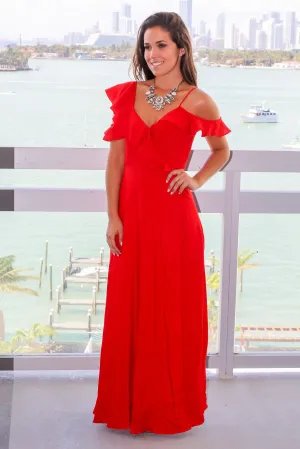 Red Wrap Dress with Ruffles