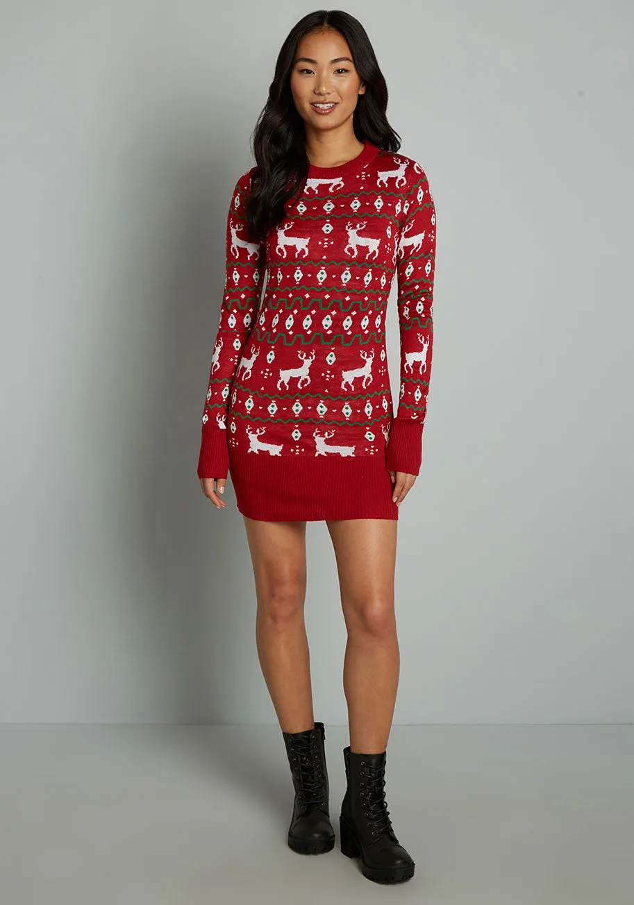 Reindeer On Parade Sweater Dress