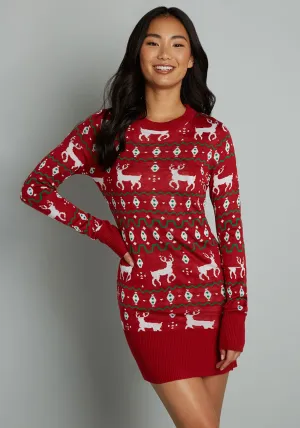 Reindeer On Parade Sweater Dress