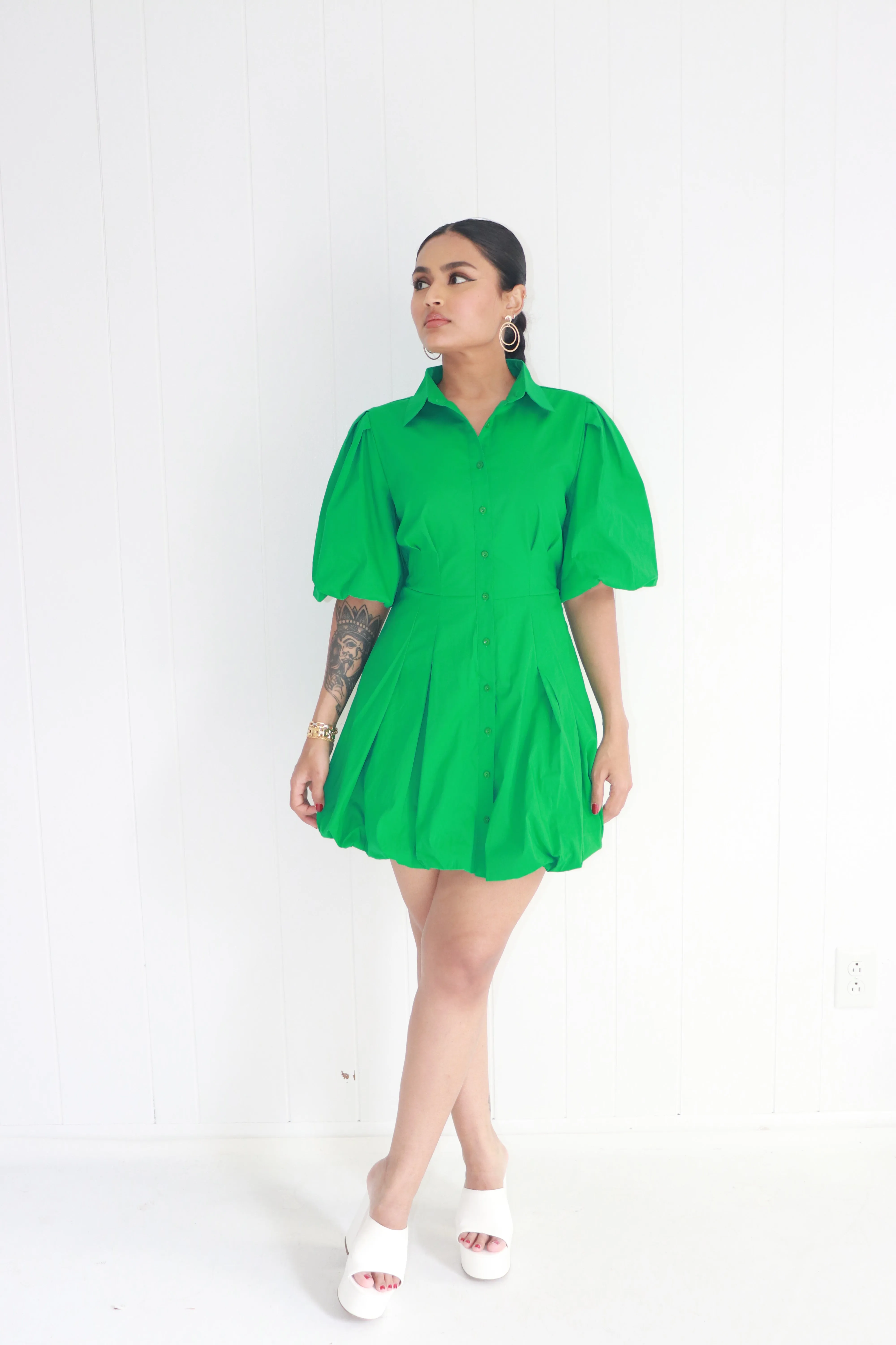 Remi Puff Sleeve Button Up Dress