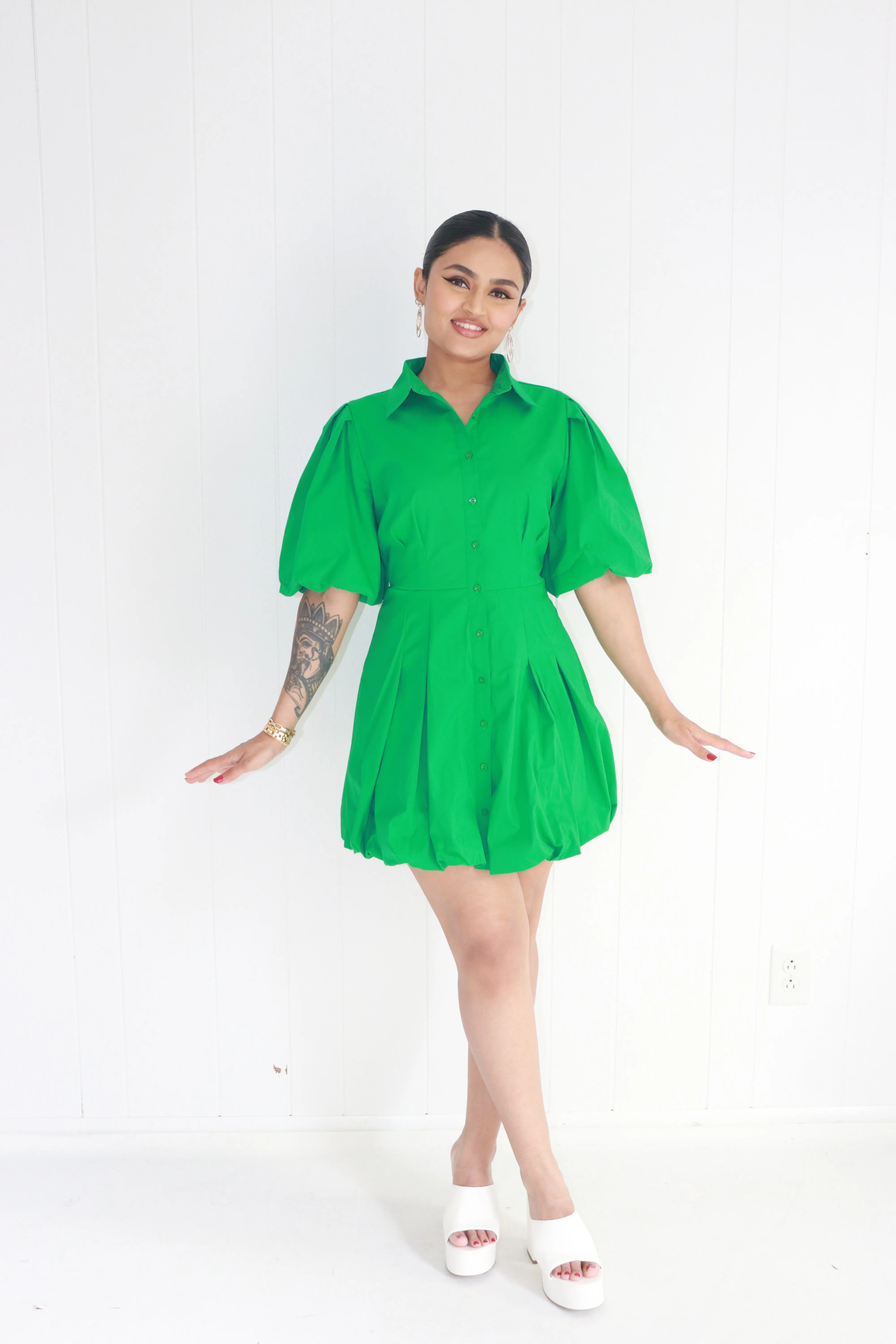 Remi Puff Sleeve Button Up Dress