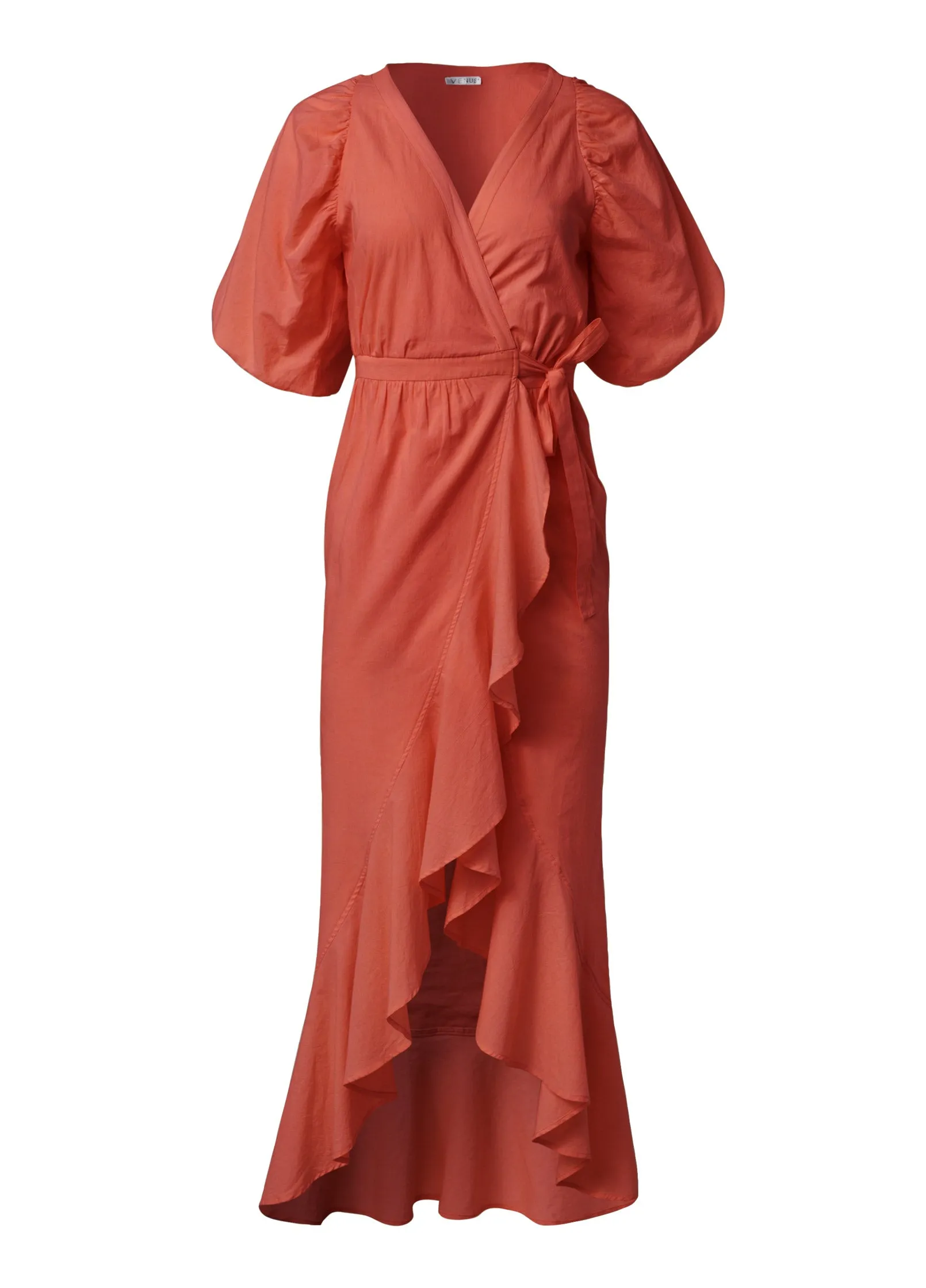 Ruffle Wrap Maxi Dress - Burnt Orange