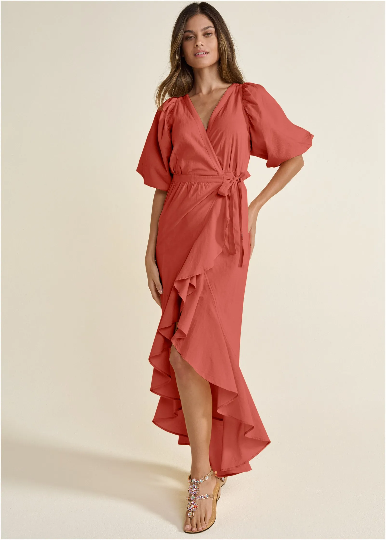 Ruffle Wrap Maxi Dress - Burnt Orange