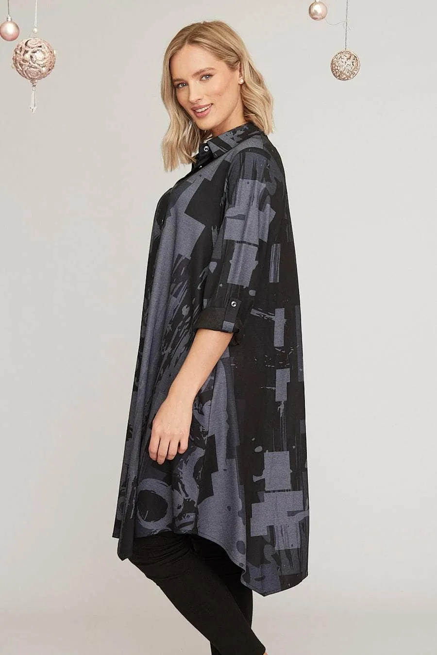 Saloos Abstract Print Button Through Shirt Dress