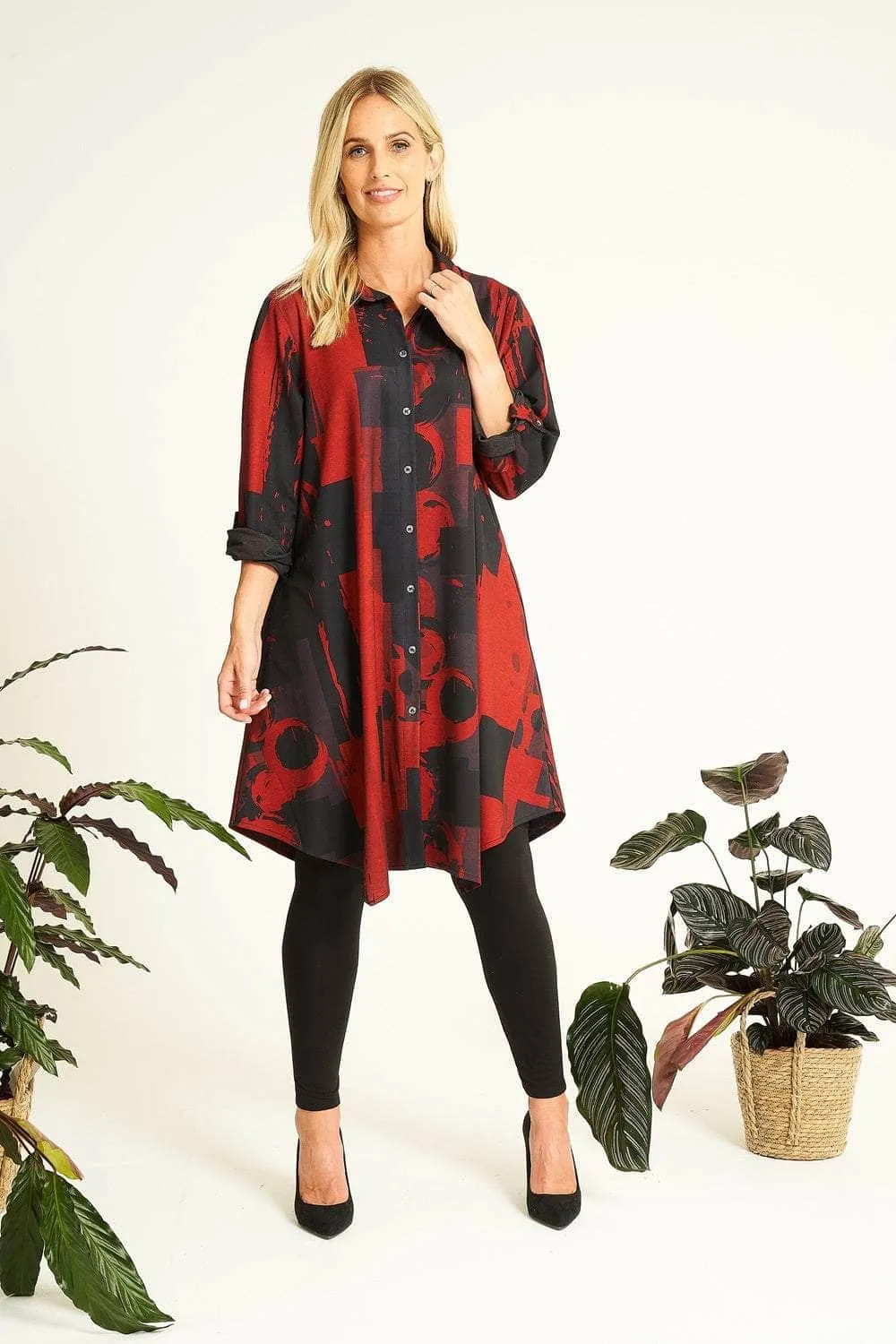 Saloos Abstract Print Button Through Shirt Dress