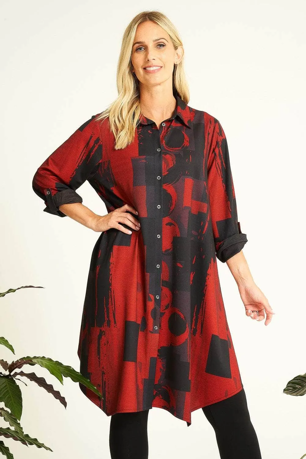 Saloos Abstract Print Button Through Shirt Dress