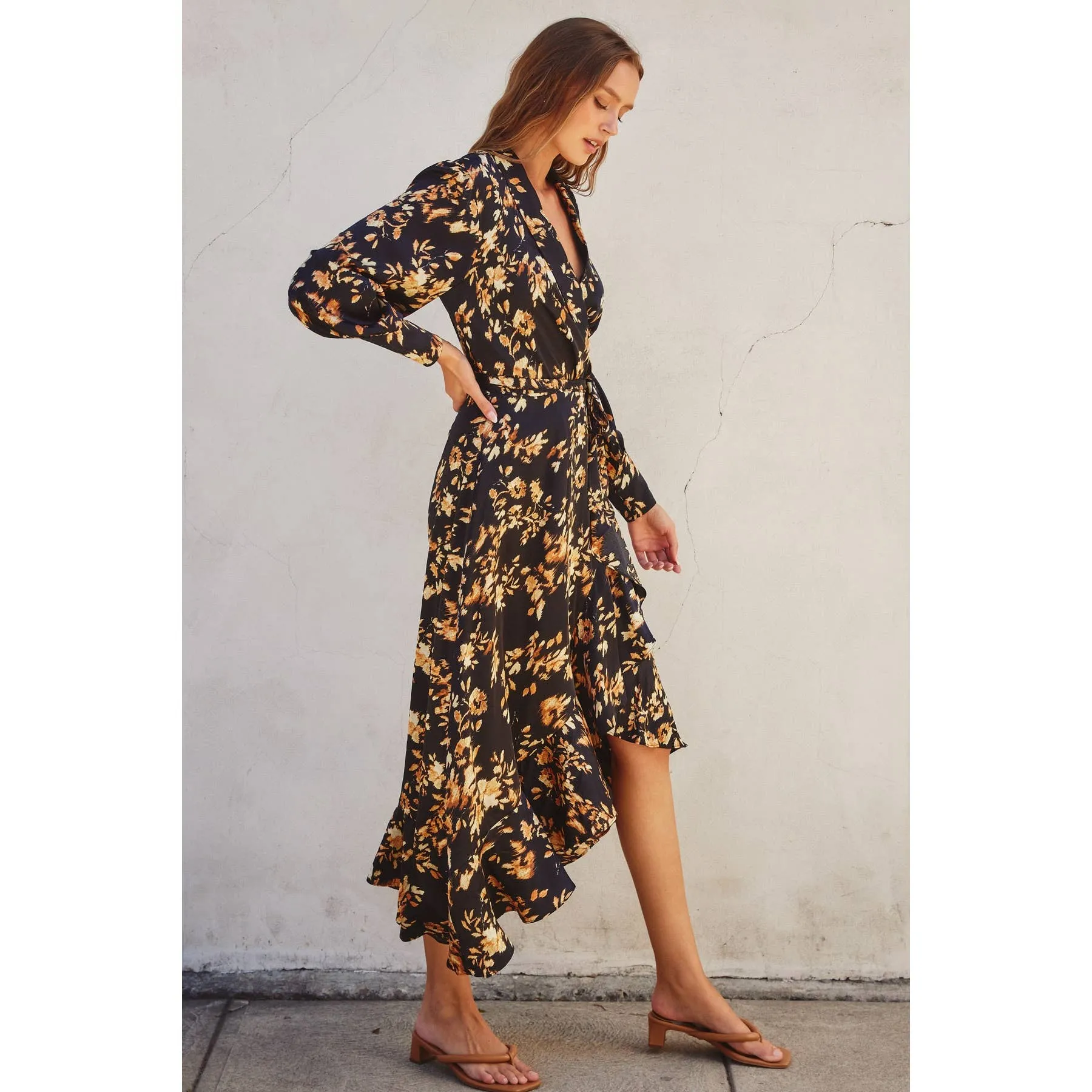 Satin Floral Midi Dress