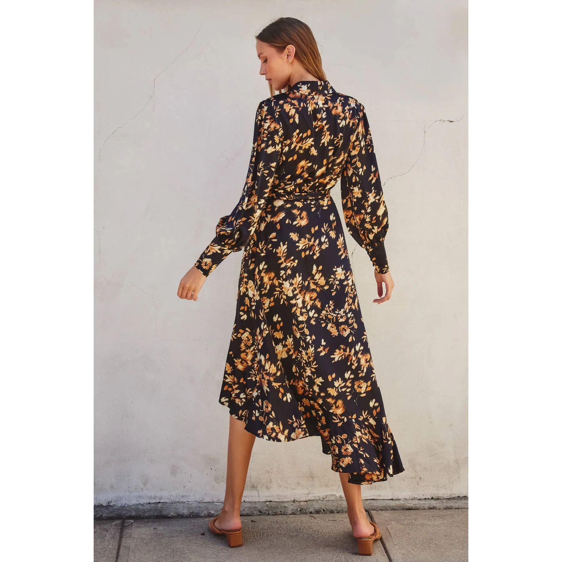 Satin Floral Midi Dress