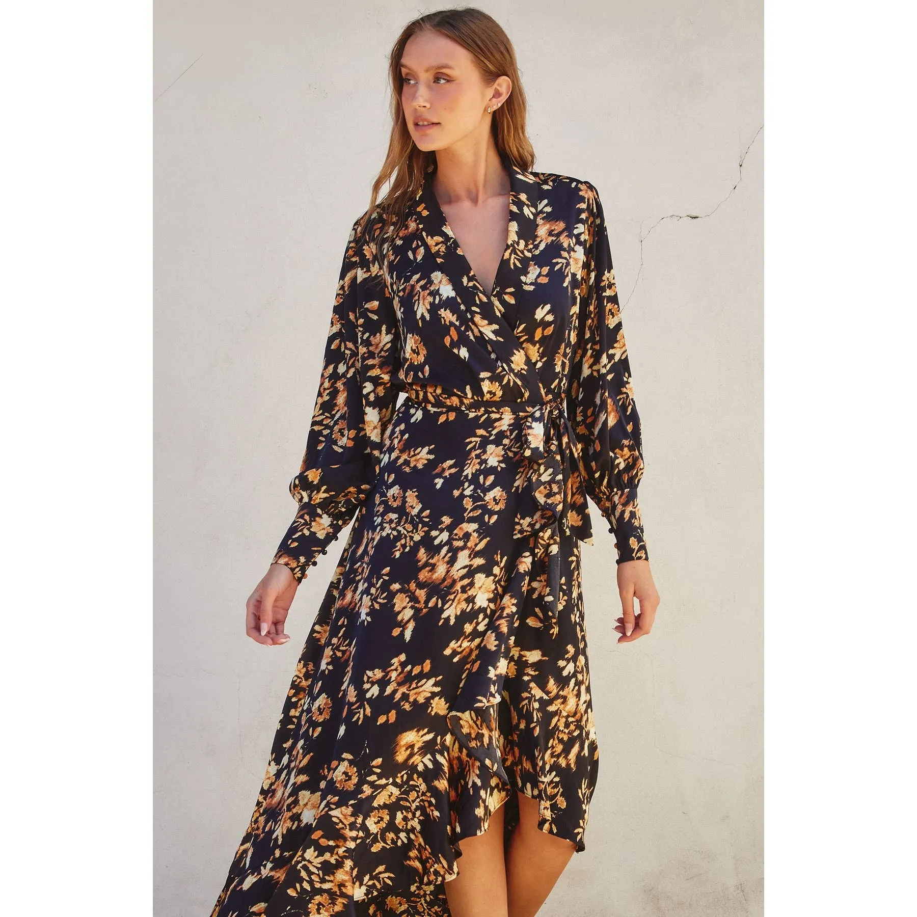 Satin Floral Midi Dress