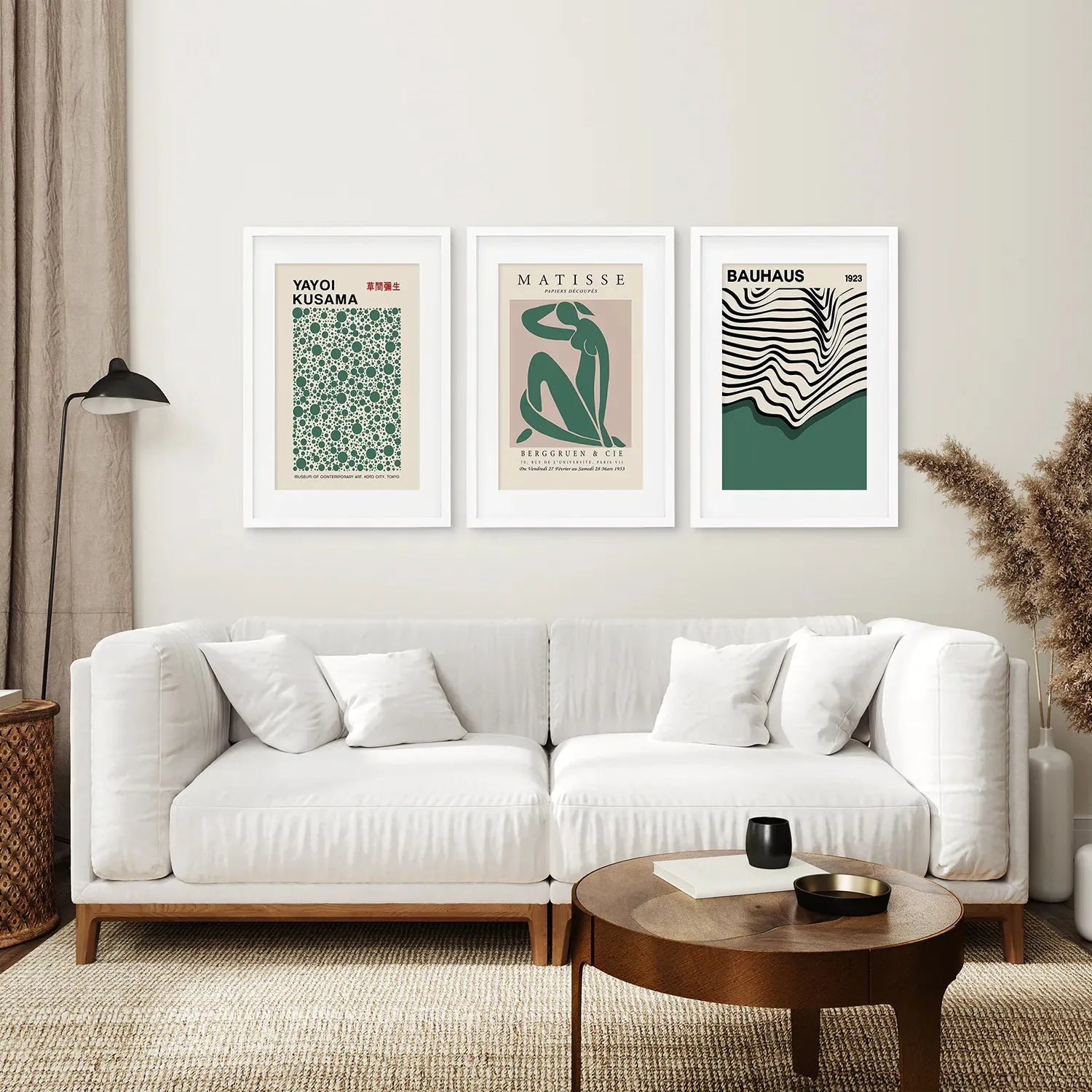 Set of 3 Abstract Figure Art Prints Sage Green