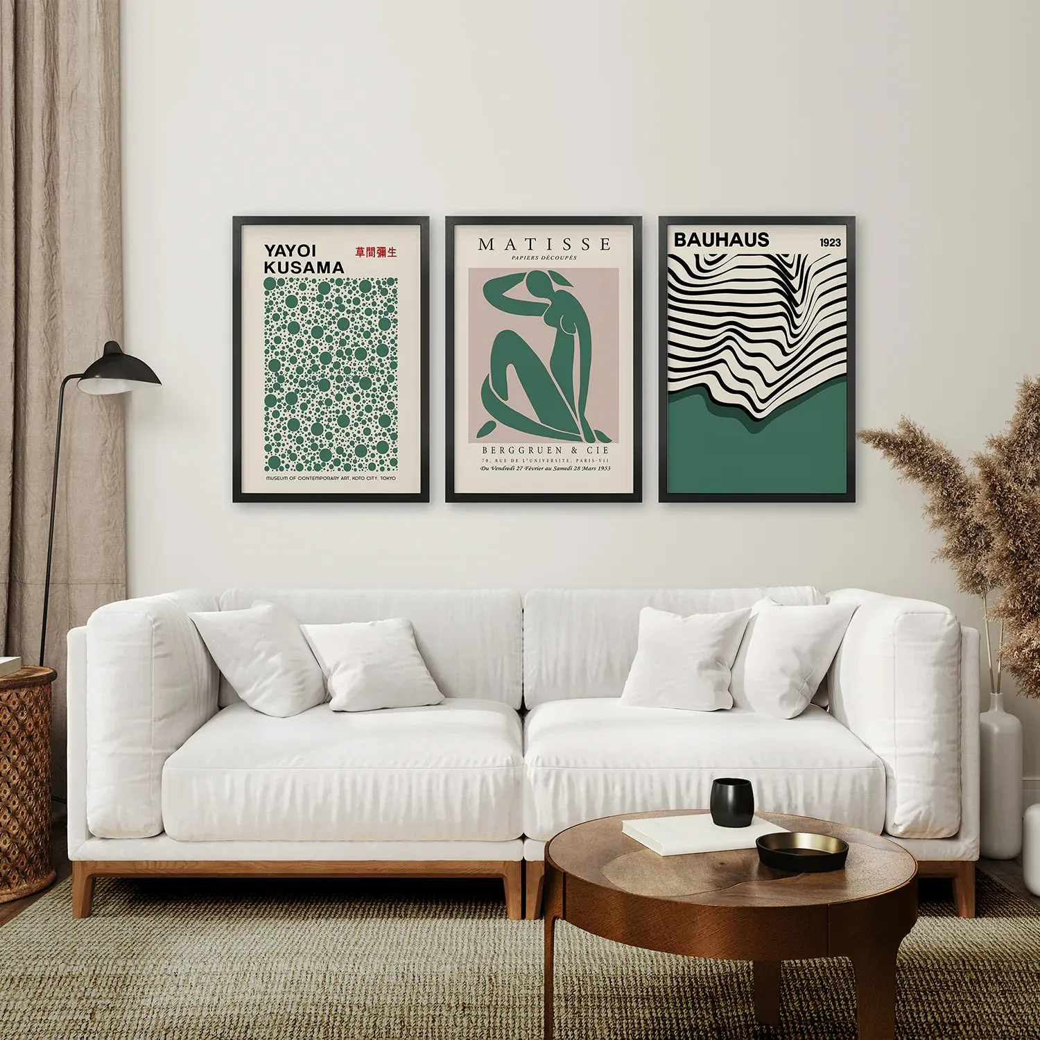 Set of 3 Abstract Figure Art Prints Sage Green