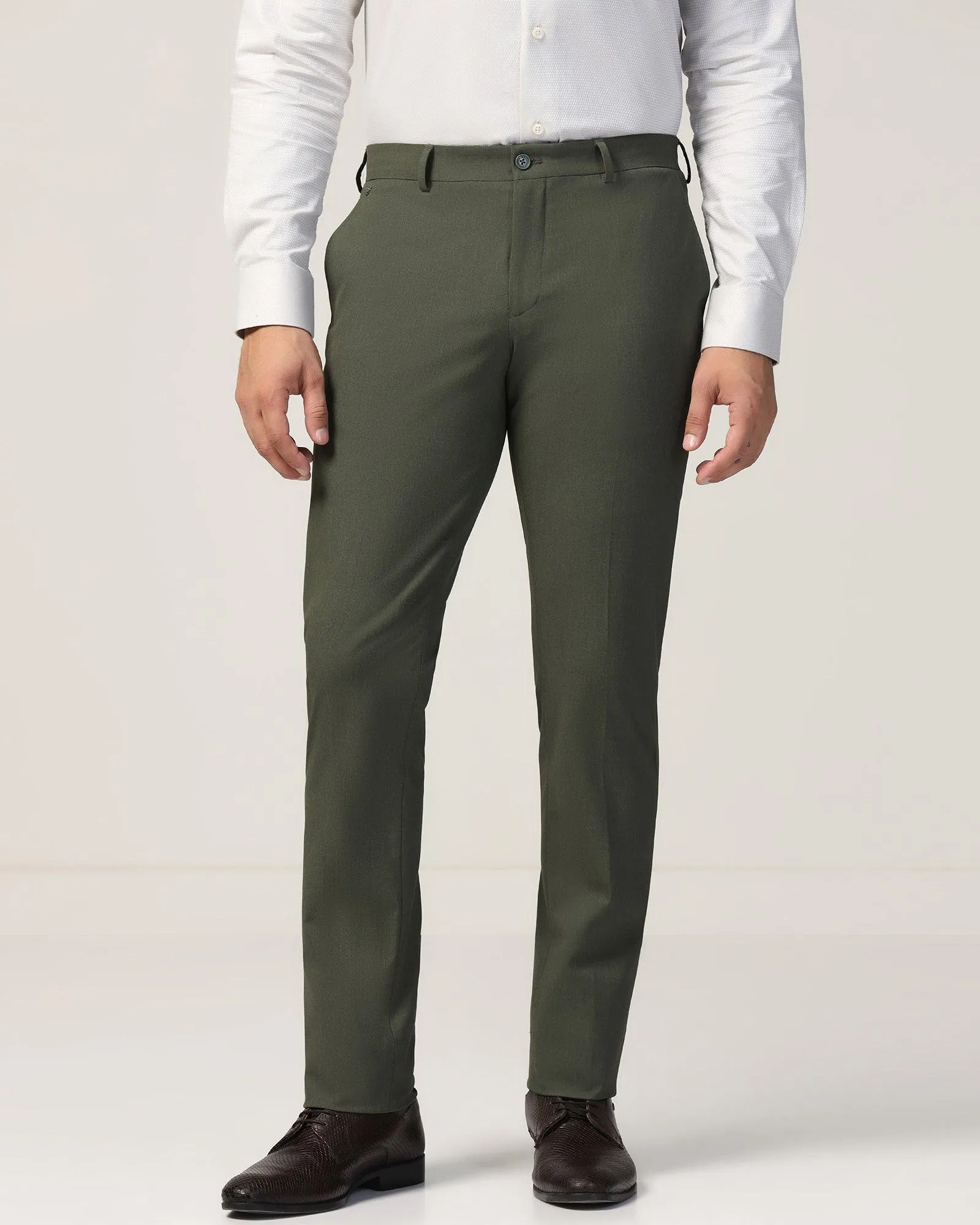 Slim Fit B-91 Formal Olive Solid Trouser - Jonny