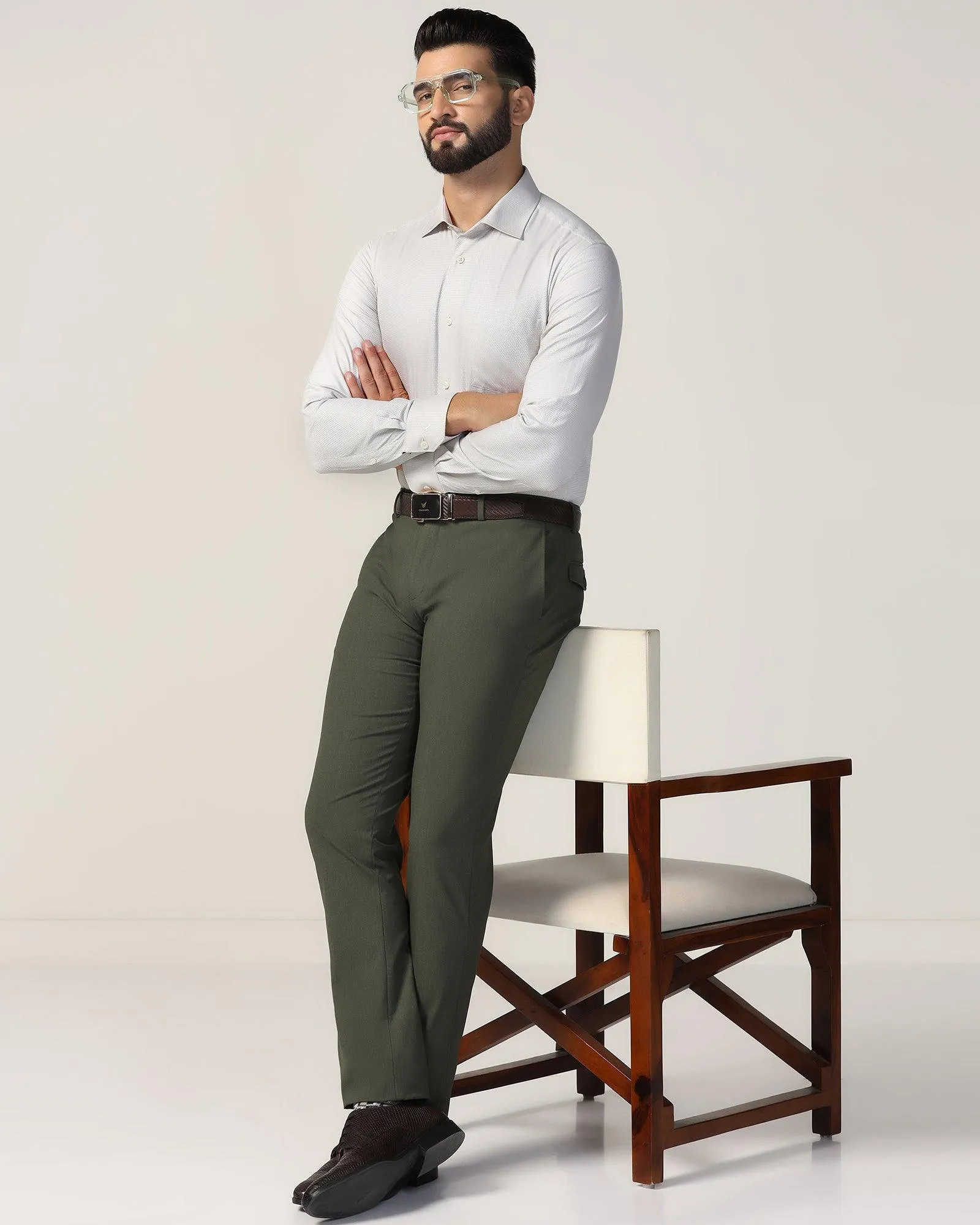 Slim Fit B-91 Formal Olive Solid Trouser - Jonny