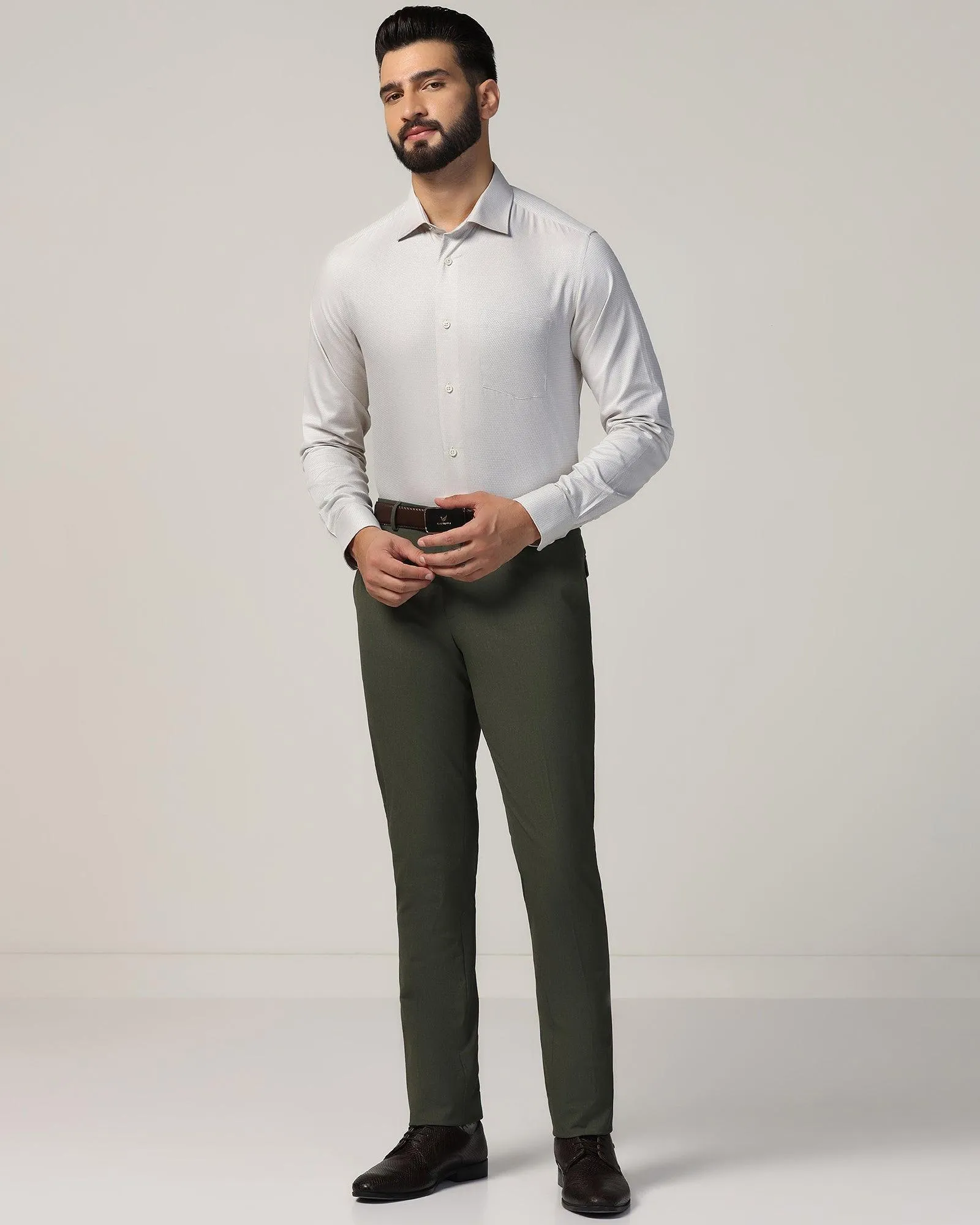 Slim Fit B-91 Formal Olive Solid Trouser - Jonny